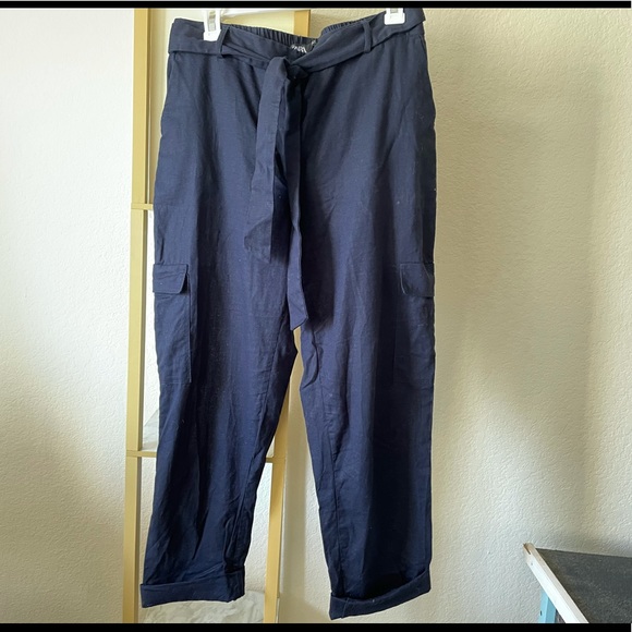 Isaia Blue Navy Linen Cargo Pants